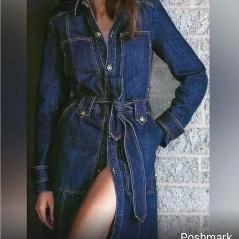 Brand New with Tags Free People Structured Belted Denim Jacket in Indigo, Size L - Picture 15 of 15